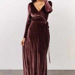 Basic Born Esmeralda Velvet Wrap Maxi Dress in Plum